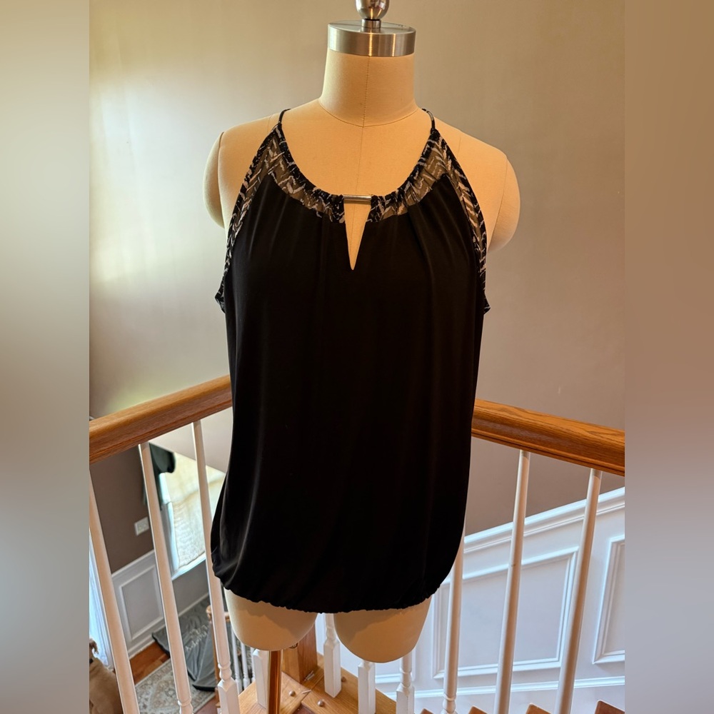 NWT- Calvin Klein Black Embellished Cut Out Tank Top